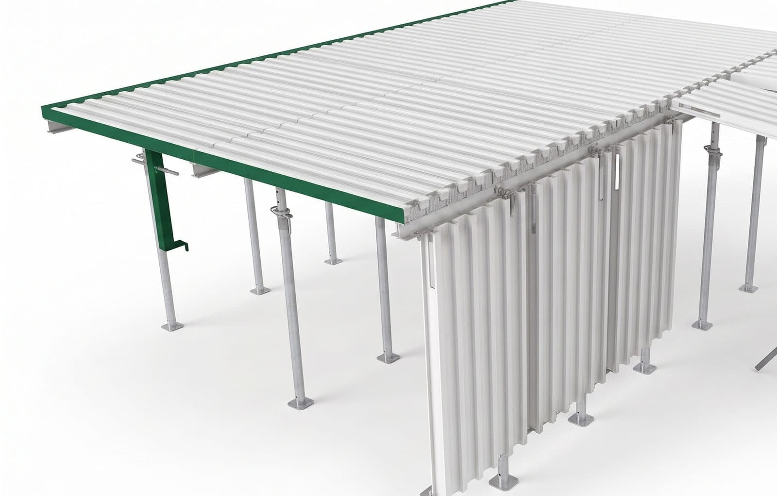 One matrix bay, showing the deck surface and the green primary beam it sits on