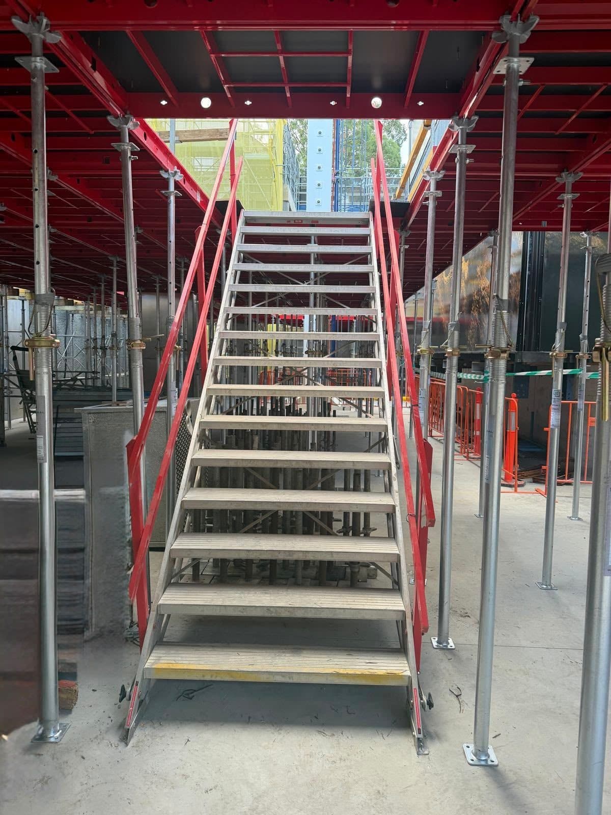 A vector bay in service, panels on prop heads with an access stair running up through it